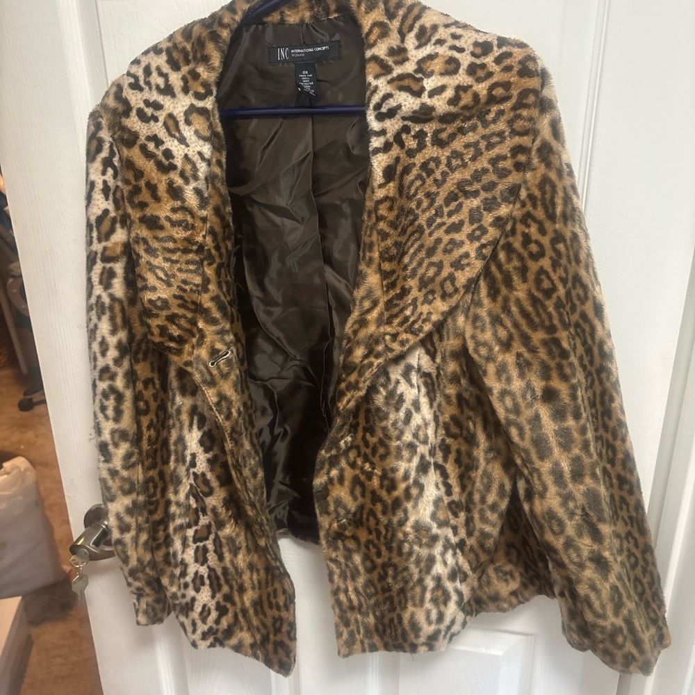 INC International Concepts Leopard Faux Fur Jacket Blazer – Women’s XL